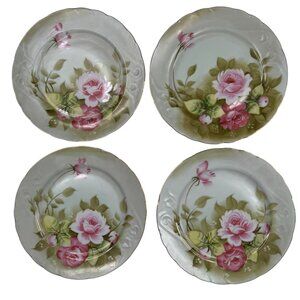 Lefton China Plate 3069 Hand Painted Floral Decorative Set of 4 Whimsical Rose
